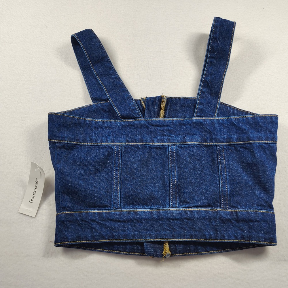 Francesca Harper Heritage Denim Crop Top Blue Jean Square Neck Zip Front L y2k - Picture 3 of 10